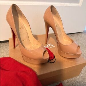 Christian Louboutin Nude Patent Peep-Toe Platform Pumps